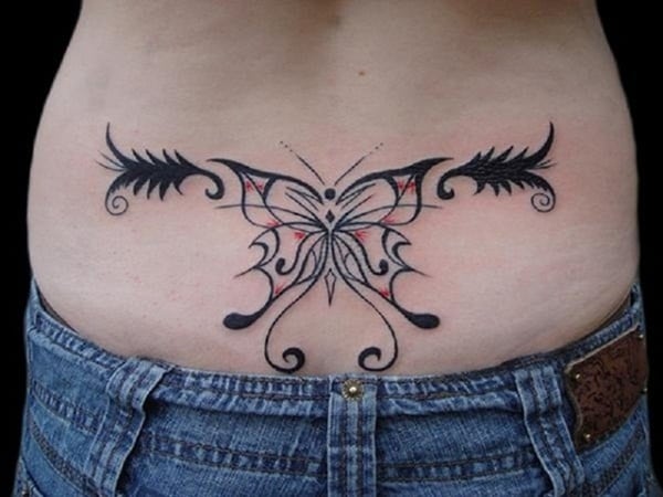 black and red butterfly outline tattoo