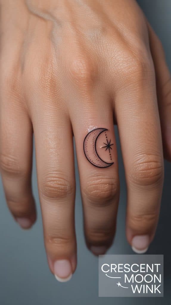 crescent moon wink tattoo